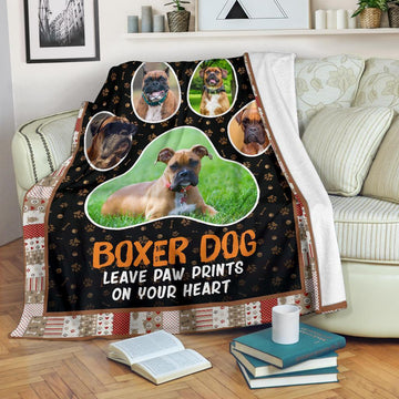 Boxer Dog Leave Paw Prints On Your Heart Fleece Blanket-Gear Wanta