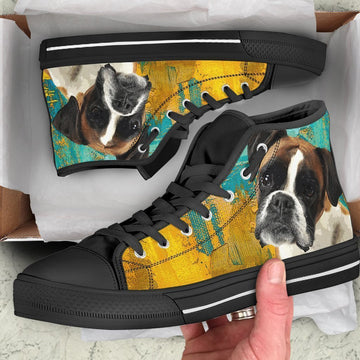 Boxer Dog Sneakers Colorful High Top Shoes-Gear Wanta