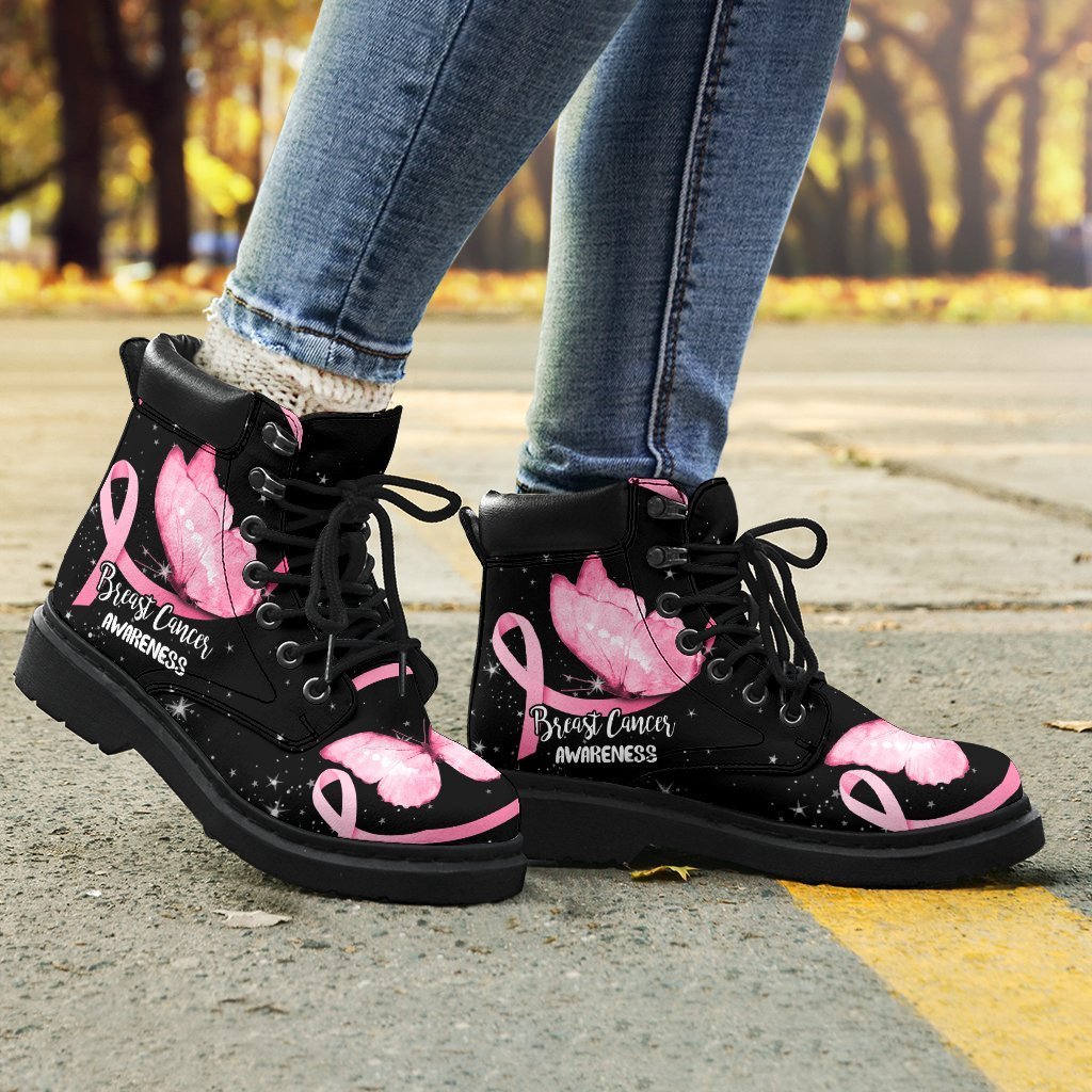Breast Cancer Awareness Boots Ribbon Butterfly Shoes-Gear Wanta