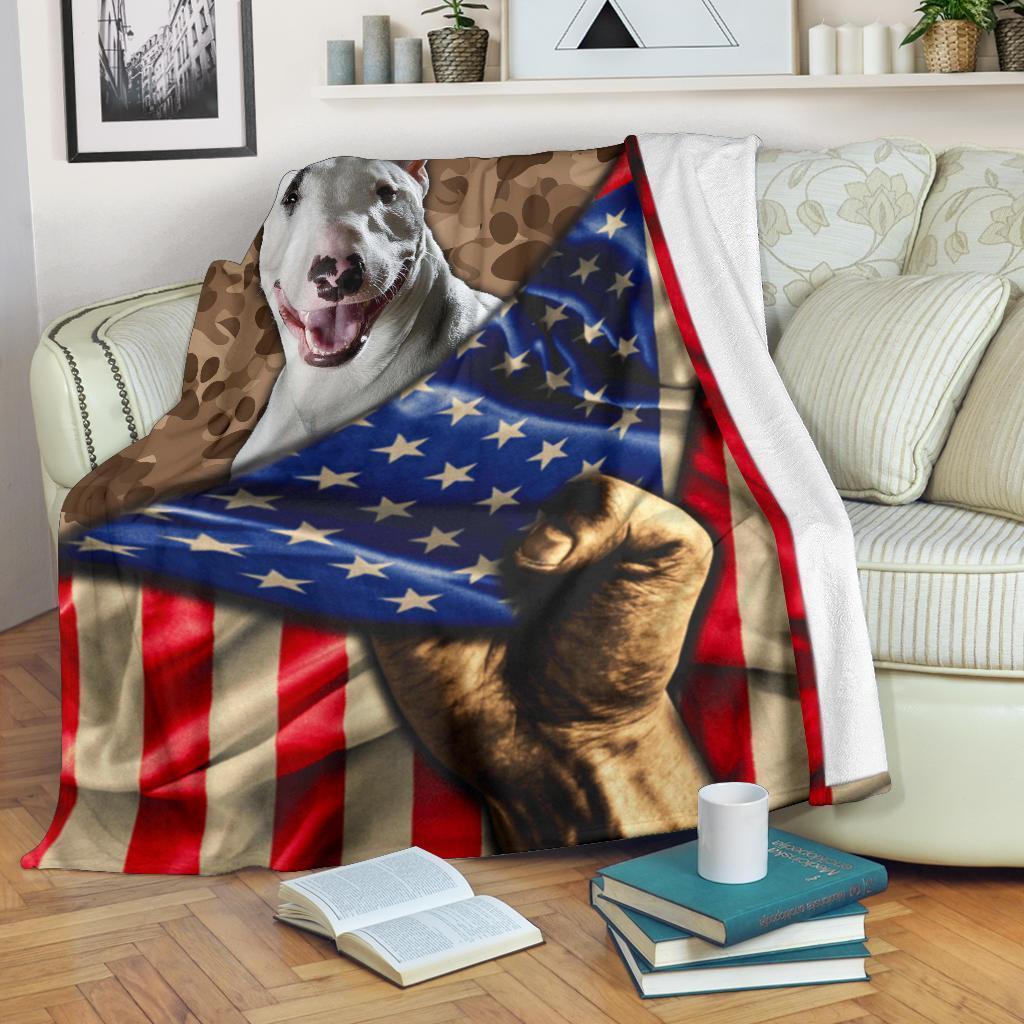 Bull Terrier Fleece Blanket Mixed American Flag-Gear Wanta