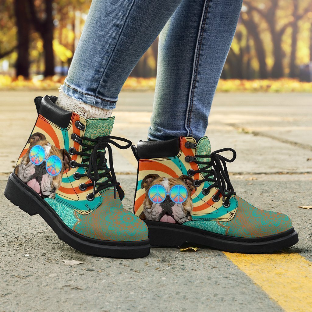 Bulldog Dog Boots Shoes Funny Hippie Style-Gear Wanta