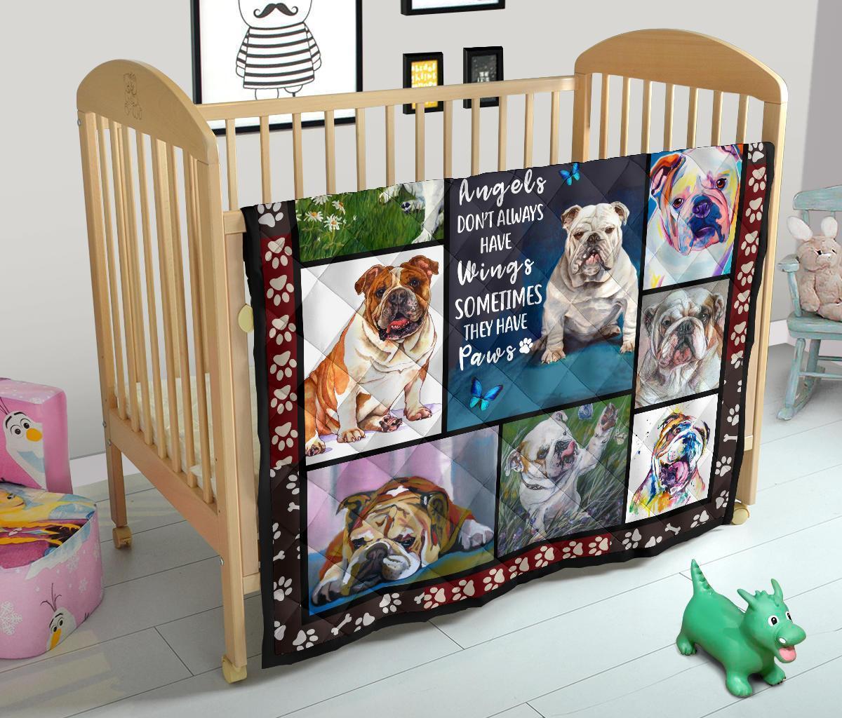 Bulldog Dog Quilt Blanket Angels Sometimes Have Paws-Gear Wanta