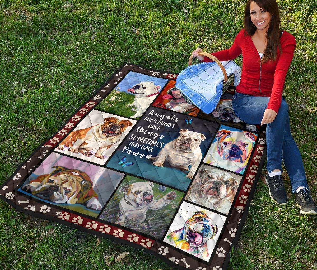 Bulldog Dog Quilt Blanket Angels Sometimes Have Paws-Gear Wanta