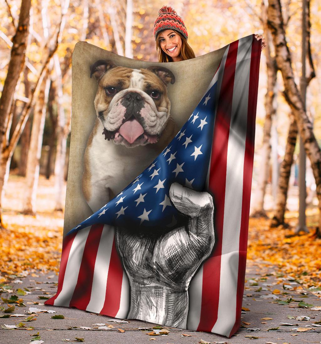 Bulldog Fleece Blanket American Flag-Gear Wanta