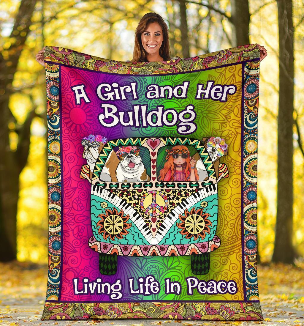 Bulldog Hippie Van Fleece Blanket-Gear Wanta