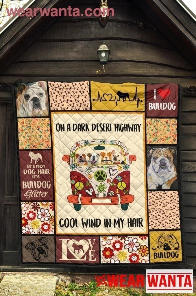 Bulldog On Dark Desert Highway Hippie Van Quilt Blanket Dog Lover-Gear Wanta