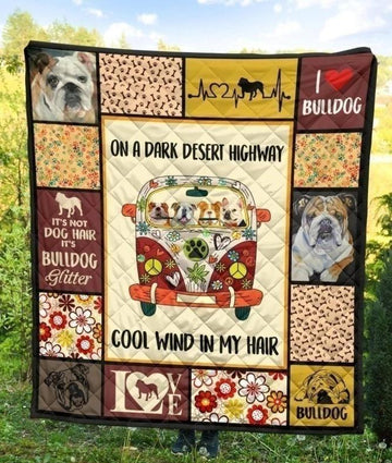 Bulldog On Dark Desert Highway Hippie Van Quilt Blanket Dog Lover-Gear Wanta