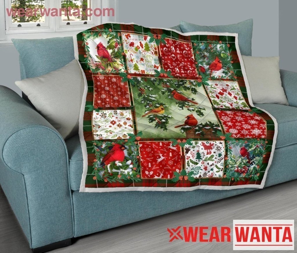 Cardinal Bird Christmas Theme Quilt Blanket-Gear Wanta