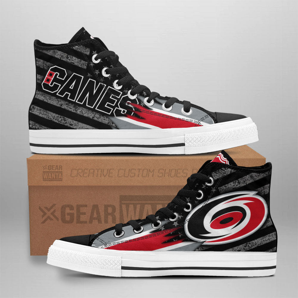 Carolina Hurricanes High Top Shoes Custom American Flag Sneakers-Gear Wanta