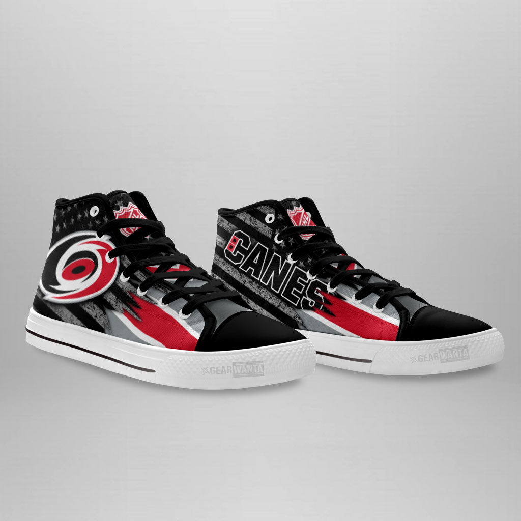 Carolina Hurricanes High Top Shoes Custom American Flag Sneakers-Gear Wanta