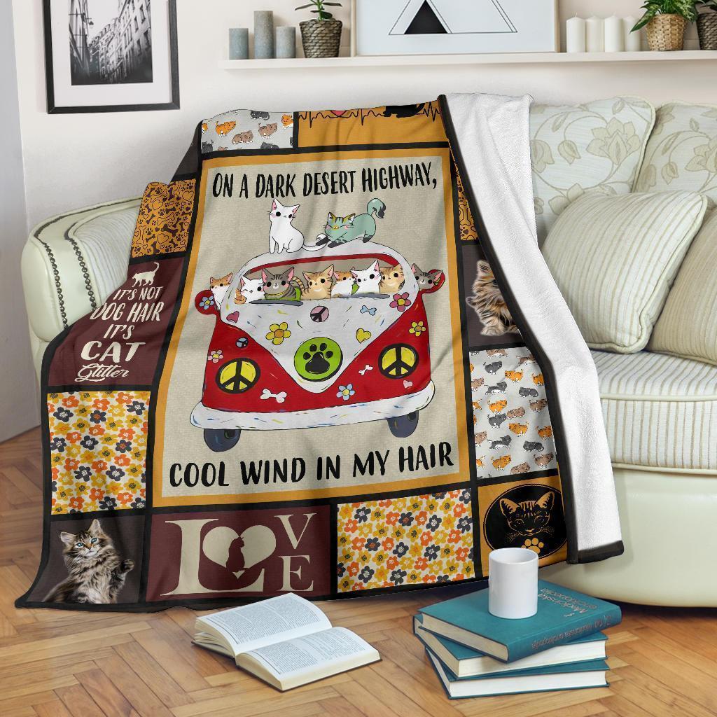 Cat Fleece Blanket Hippie Van On The Dark Desert Highway-Gear Wanta