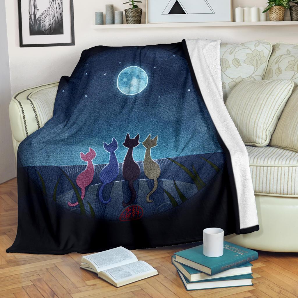 Cats Under Moonlight Fleece Blanket For Cat Lover-Gear Wanta