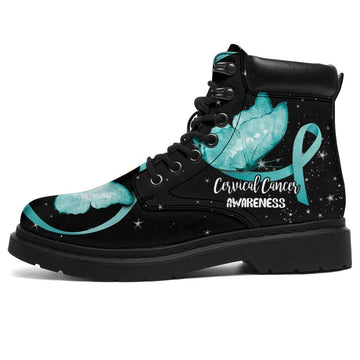 Cervical Cancer Awareness Boots Ribbon Butterfly Shoes-Gear Wanta