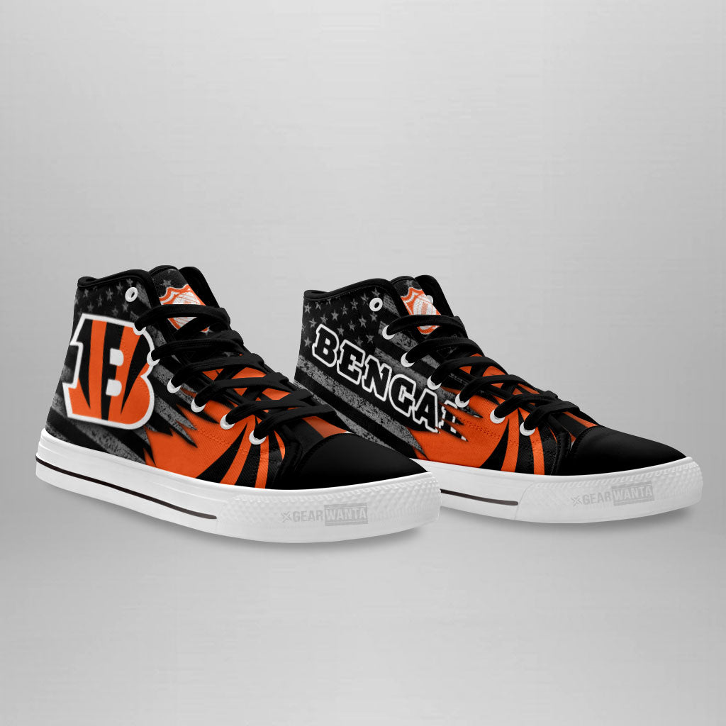Cincinnati Bengals High Top Shoes Custom American Flag Sneakers-Gear Wanta