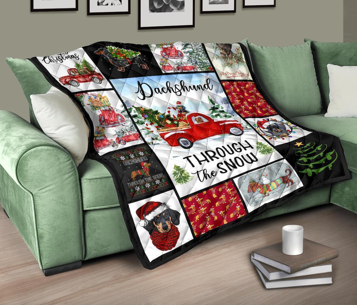 Christmas Dachshund Quilt Blanket Through The Snow Xmas11-Gear Wanta