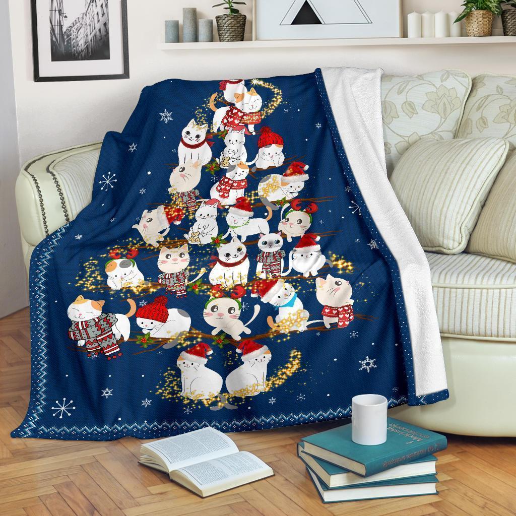 Christmas Tree Cat Fleece Blanket Xmas For Cat Lover-Gear Wanta