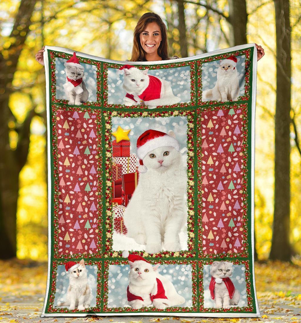 Christmas White Cat Fleece Blanket Xmas For Cat Lover-Gear Wanta