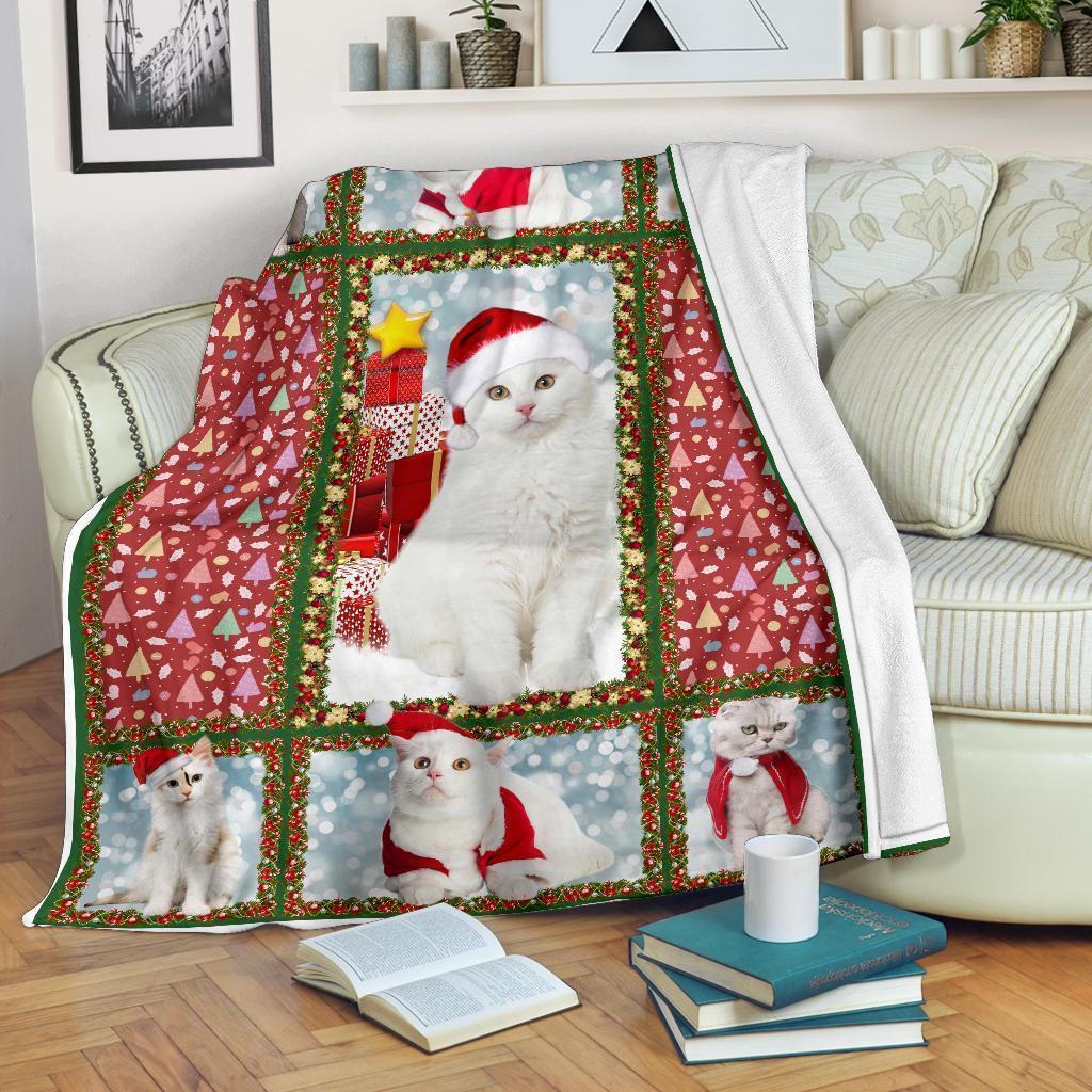 Christmas White Cat Fleece Blanket Xmas For Cat Lover-Gear Wanta