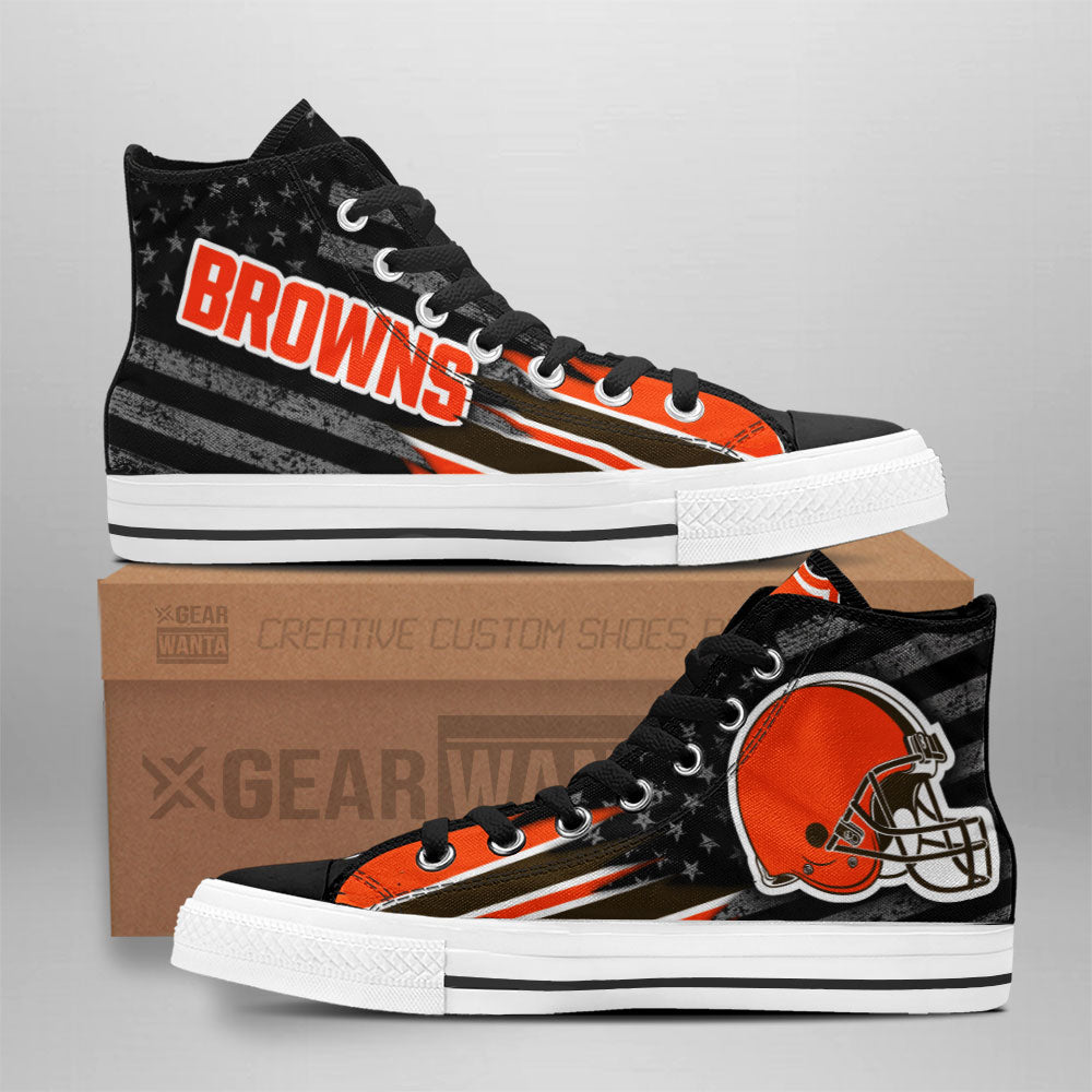 Cleveland Browns High Top Shoes Custom American Flag Sneakers-Gear Wanta