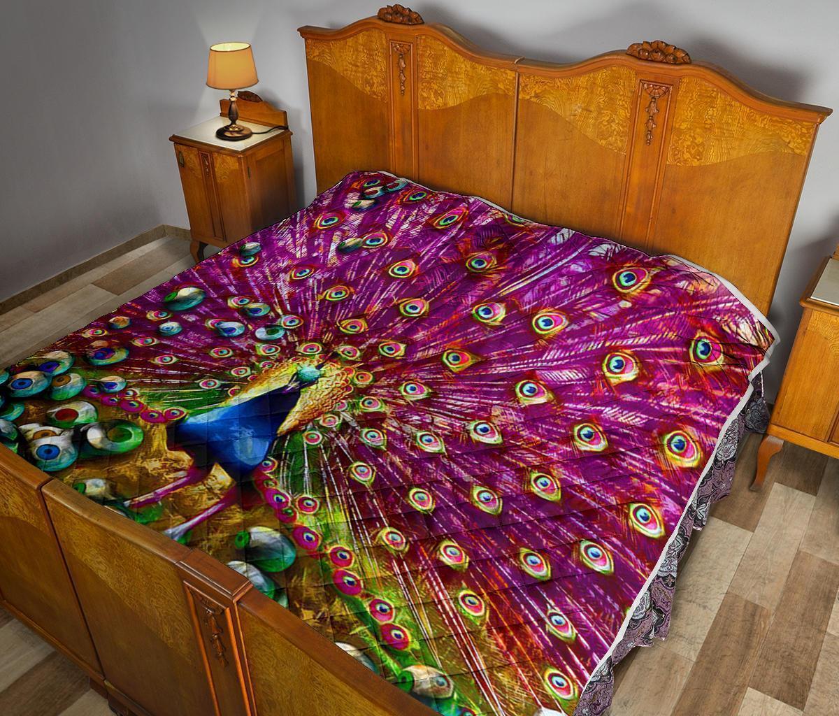 Colorful Peacock Quilt Blanket Custom Home Decoration Bedding Accessories-Gear Wanta