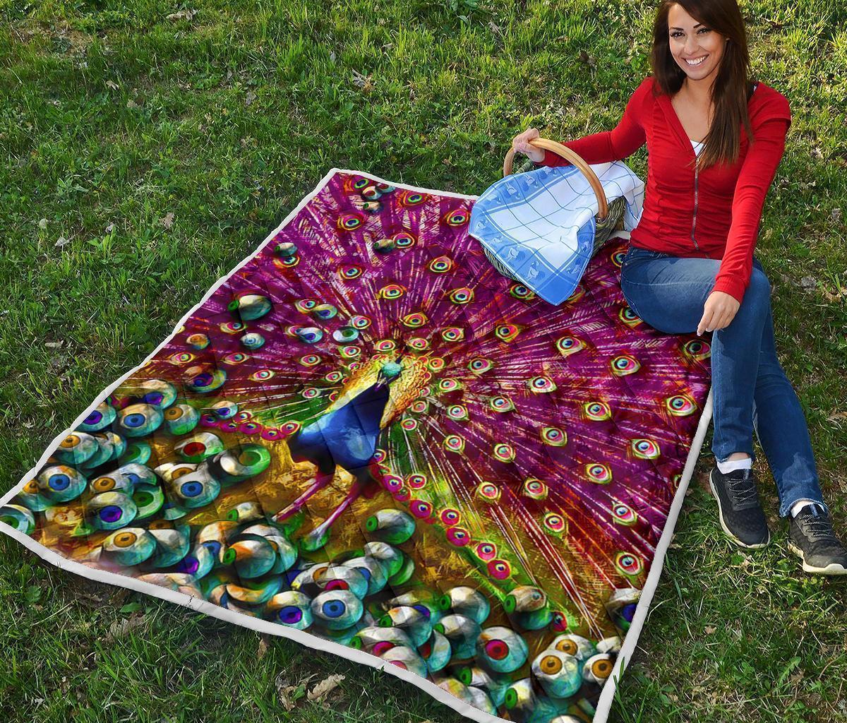 Colorful Peacock Quilt Blanket Custom Home Decoration Bedding Accessories-Gear Wanta