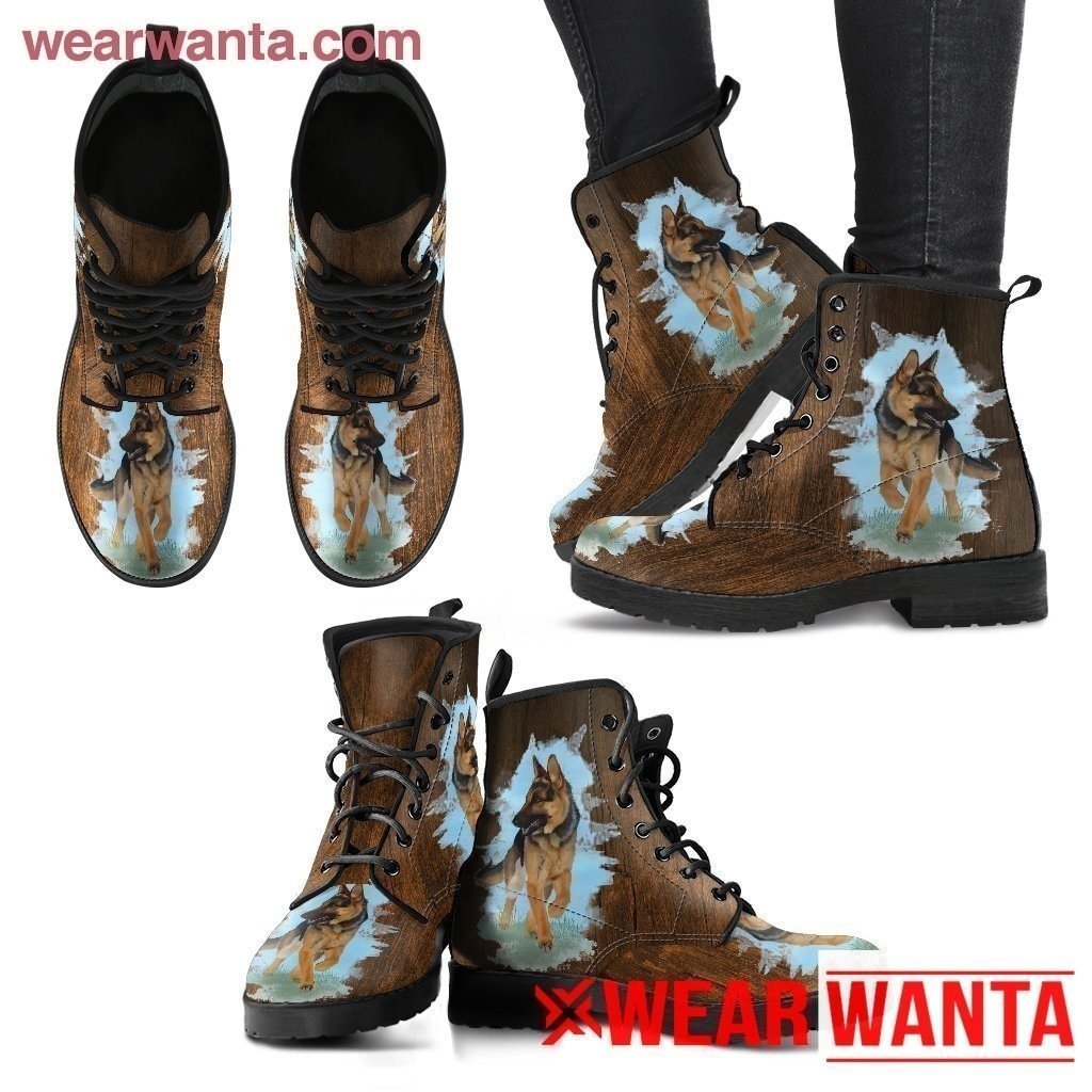 Cool German Shepherd Design Ladies Brown Leather Boots-Gear Wanta
