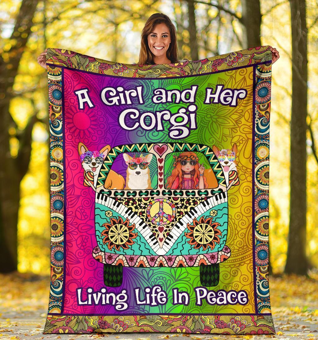 Corgi Dog Hippie Van Fleece Blanket-Gear Wanta