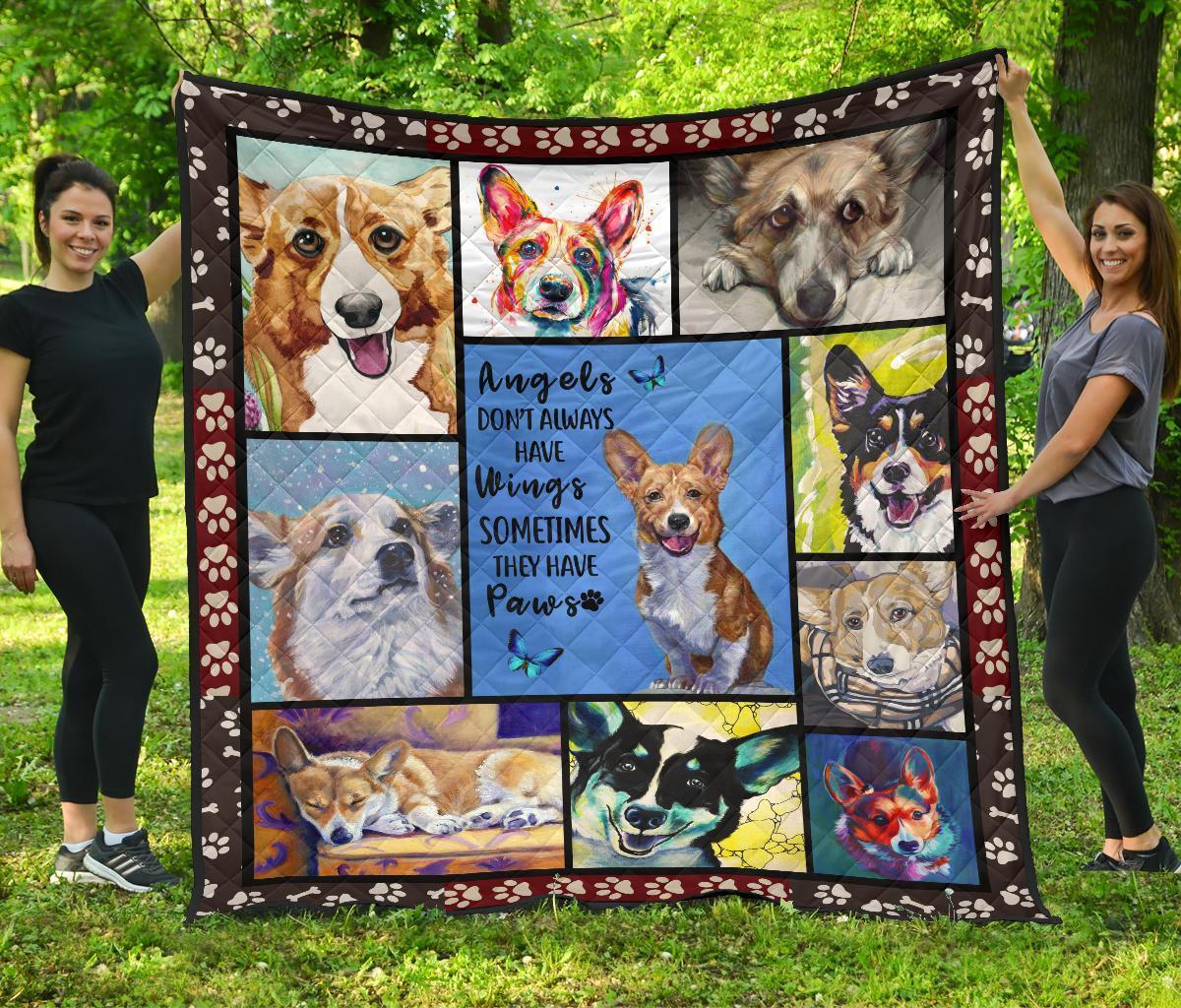 Corgi Dog Quilt Blanket Angels Sometimes Have Paws-Gear Wanta