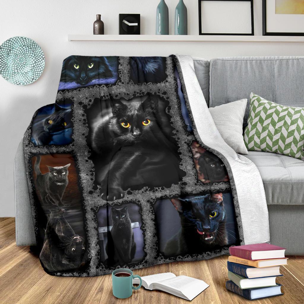 Cute Black Cats Frame Fleece Blanket For Cat Lover-Gear Wanta