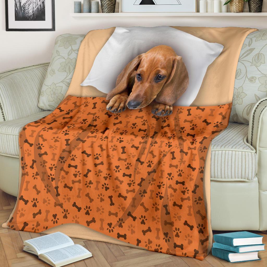 Cute Dachshund On Bed Fleece Blanket Dog-Gear Wanta