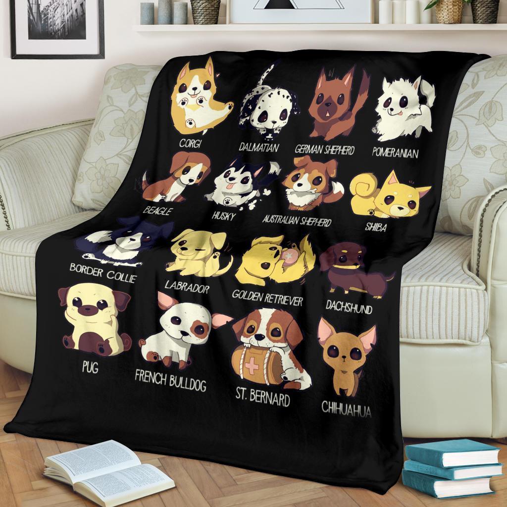 Cute Dogs Fleece Blanket Chibi Style Gift For Dog Lover-Gear Wanta