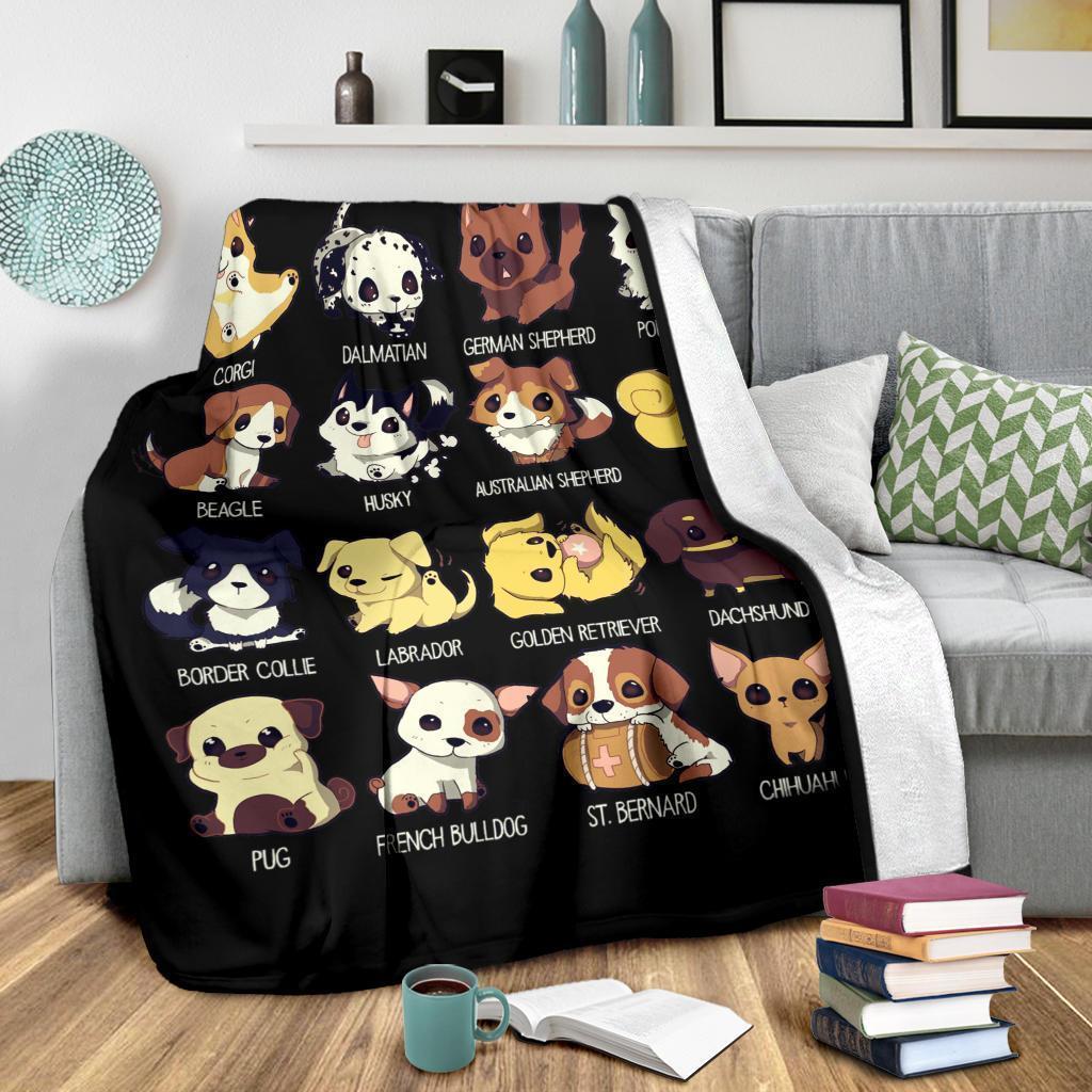 Cute Dogs Fleece Blanket Chibi Style Gift For Dog Lover-Gear Wanta