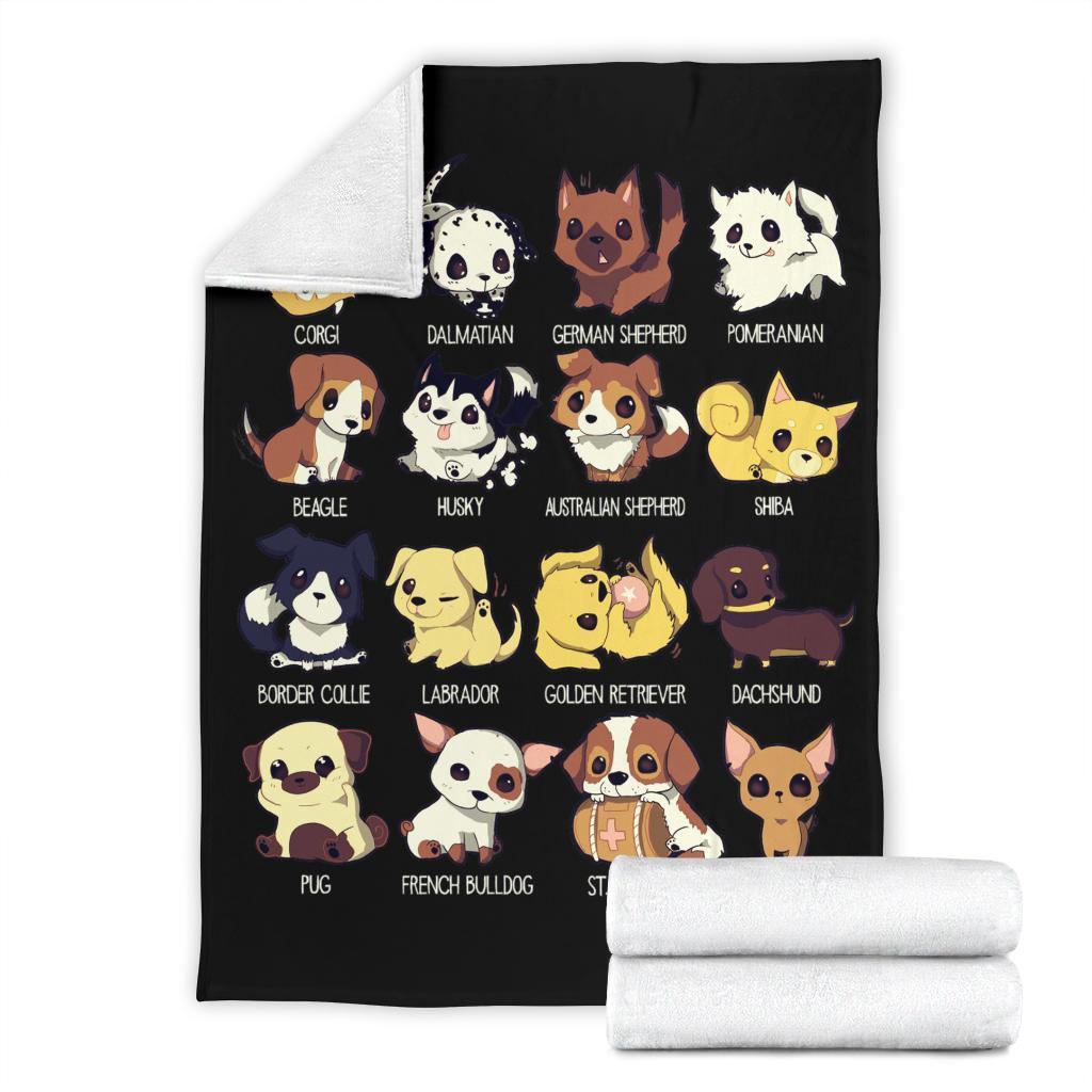 Cute Dogs Fleece Blanket Chibi Style Gift For Dog Lover-Gear Wanta