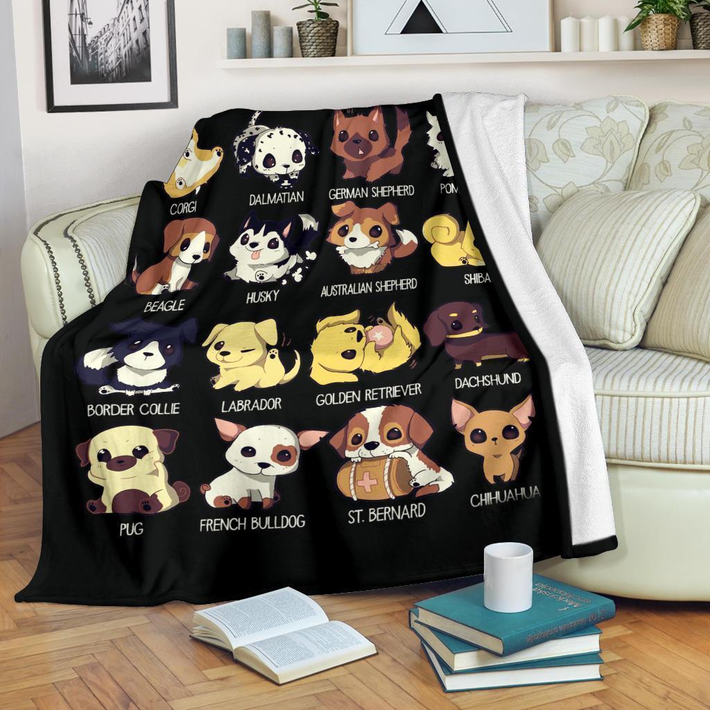 Cute Dogs Fleece Blanket Chibi Style Gift For Dog Lover-Gear Wanta