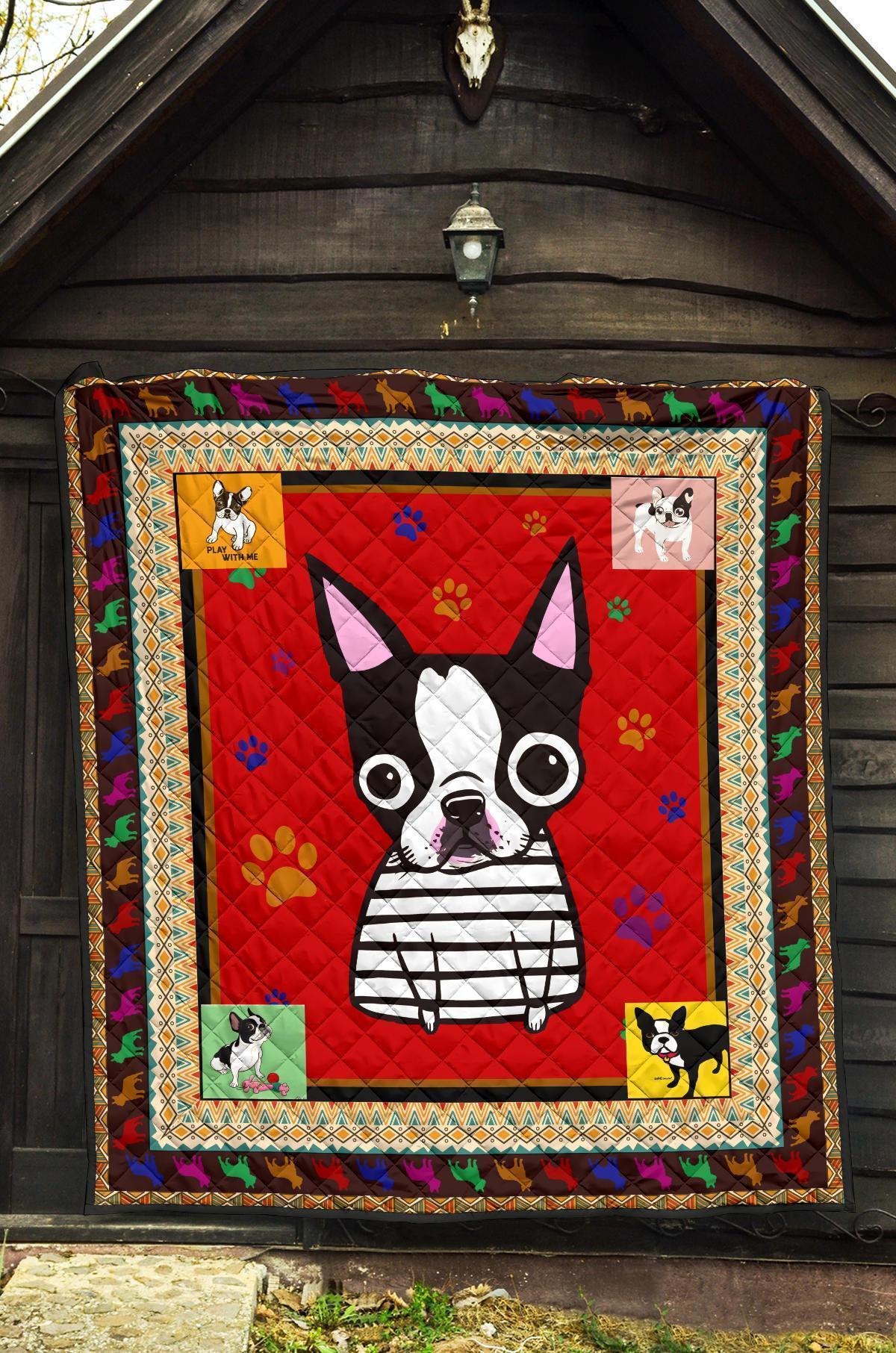 Cute Face Boston Terrier Quilt Blanket-Gear Wanta
