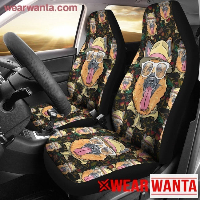 Cute German Shepherd Wearing Glasses Car Seat Covers-Gear Wanta