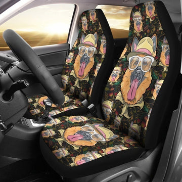 Cute German Shepherd Wearing Glasses Car Seat Covers-Gear Wanta