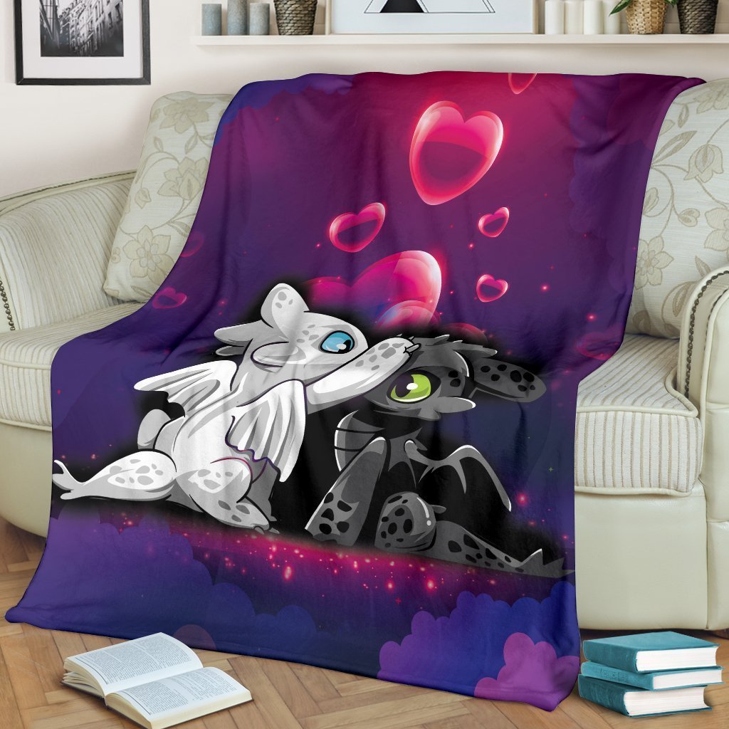 Cute Night Fury and Light Fury Blanket Custom Dragon Home Decoration-Gear Wanta
