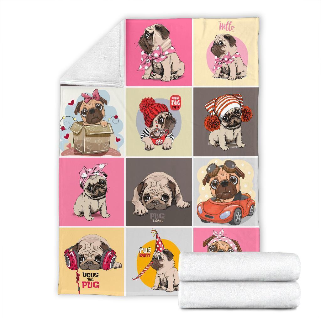 Cute Pug Faces Fleece Blanket For Pug Dog Lover-Gear Wanta