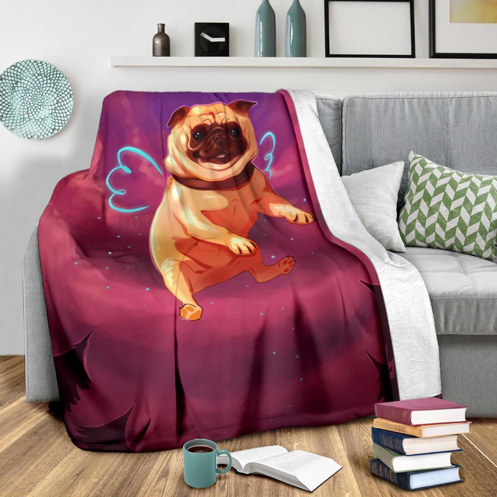 Cute Pug Wings Fleece Blanket Funny Dog Lover-Gear Wanta