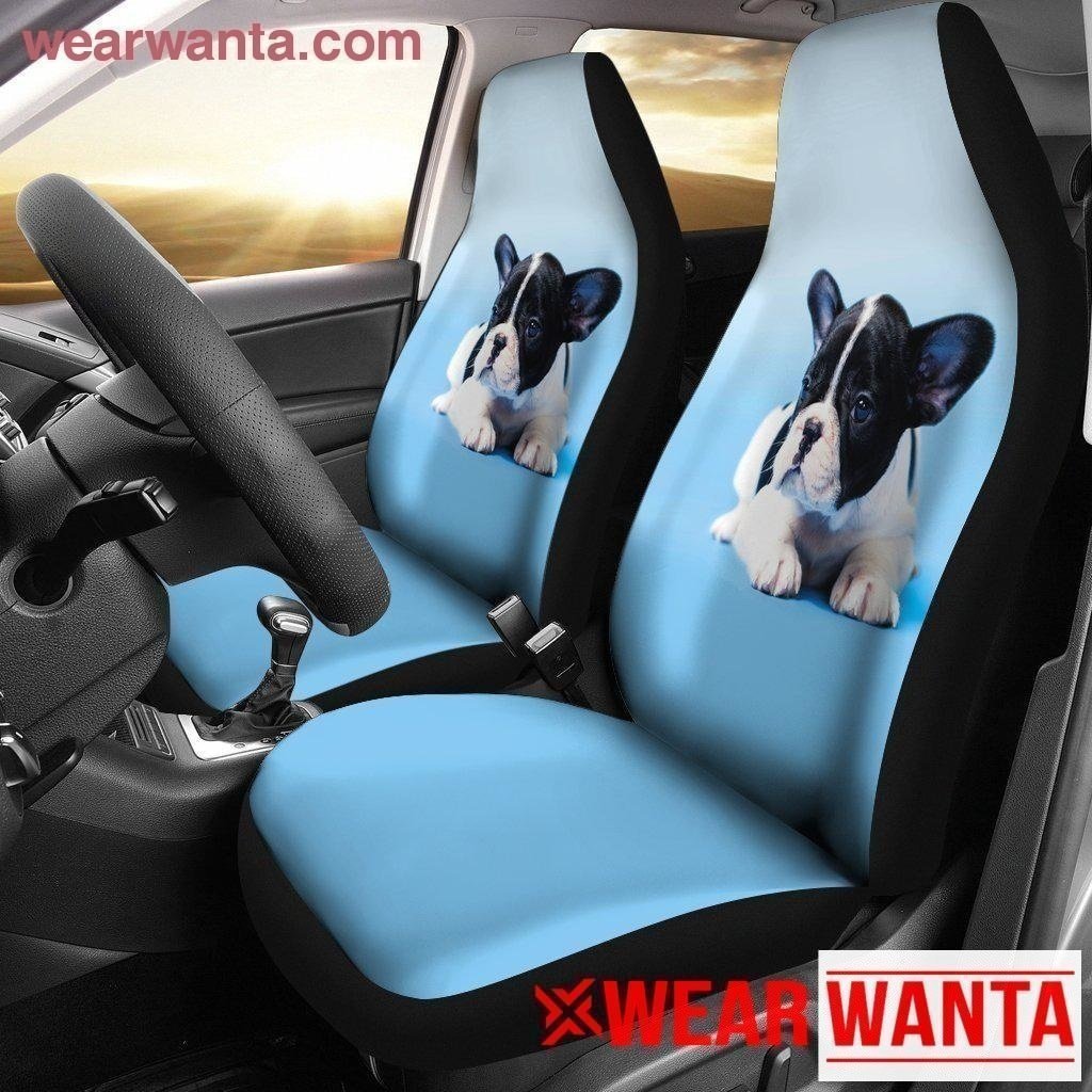 Cute Puppy French Bulldog Car Seat Covers Custom Blue Car Decoration-Gear Wanta