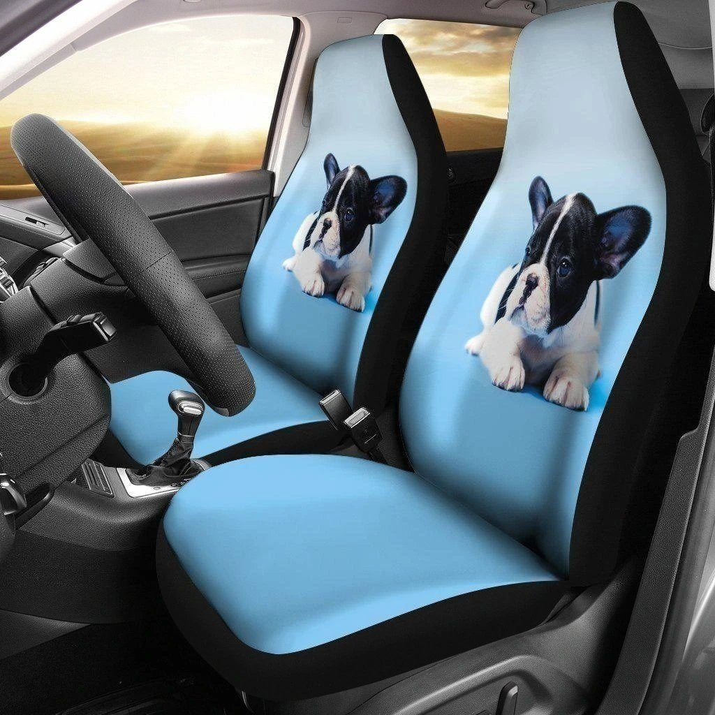 Cute Puppy French Bulldog Car Seat Covers Custom Blue Car Decoration-Gear Wanta