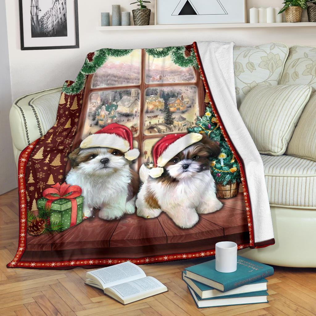 Cute Two Puppies Shih Tzu Fleece Blanket Dog-Gear Wanta