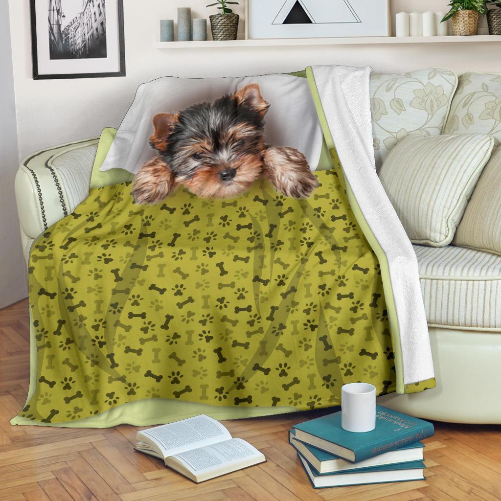 Cute Yorkshire On Bed Fleece Blanket Dog-Gear Wanta