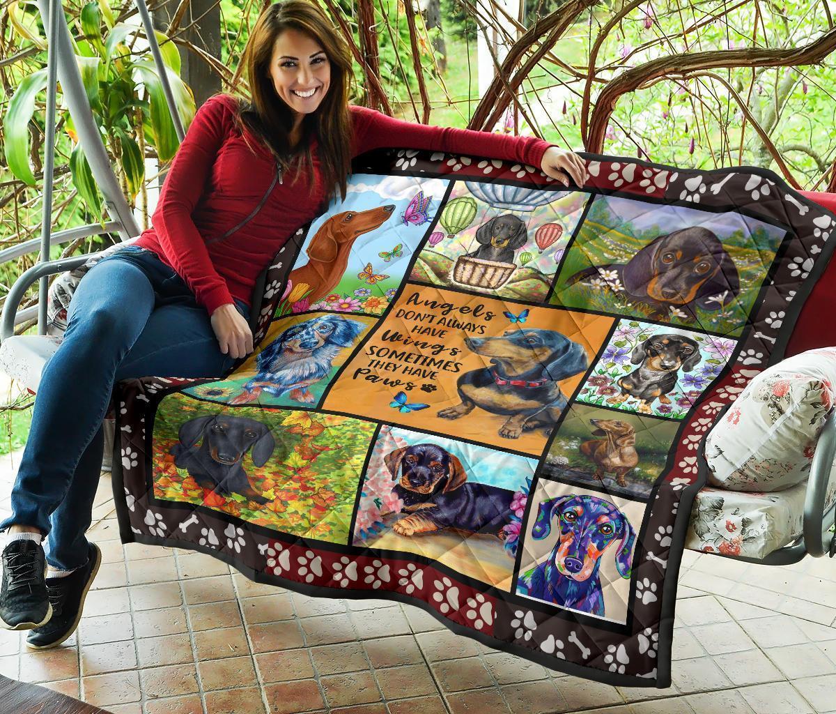 Dachshund Dog Quilt Blanket Angels Sometimes Have Paws-Gear Wanta