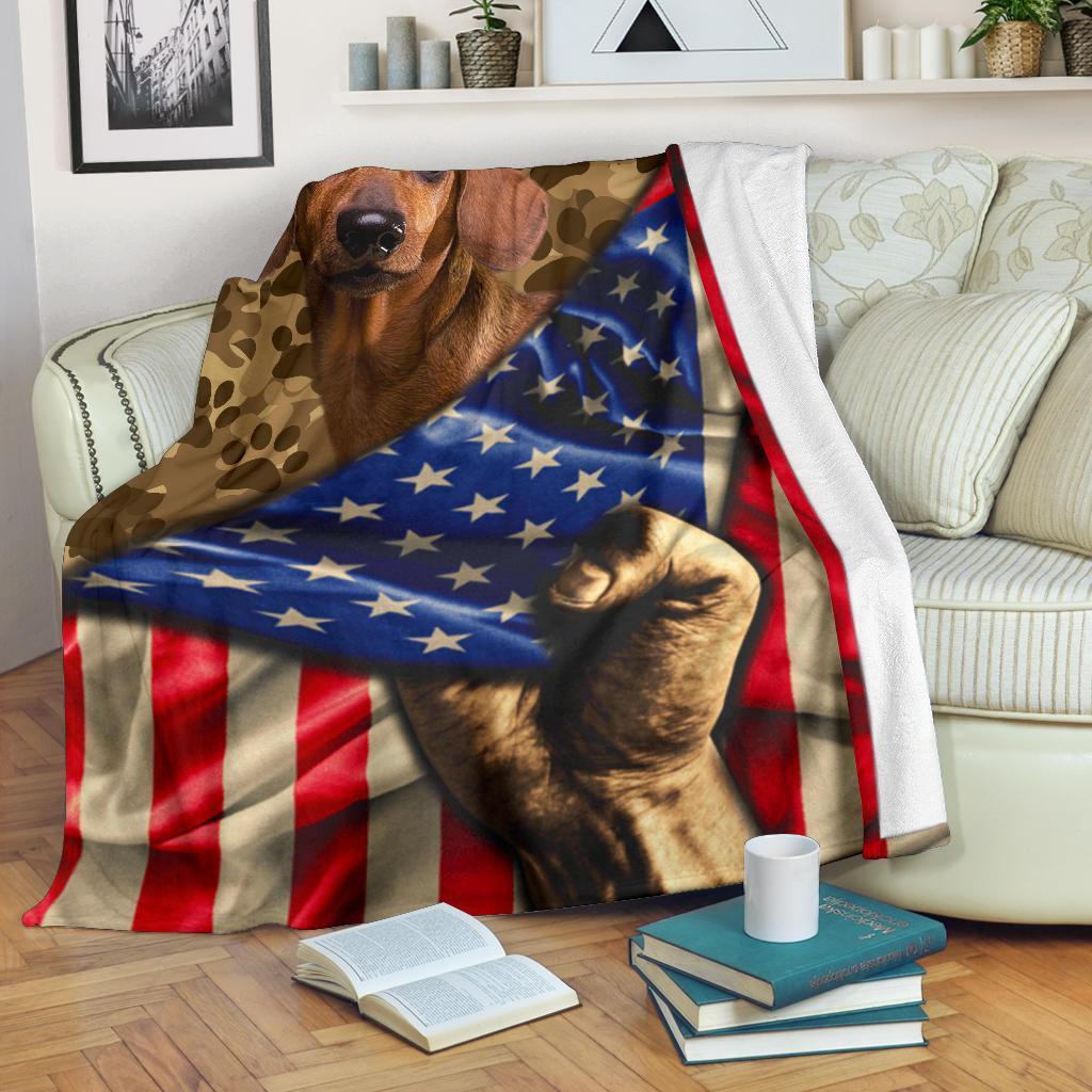Dachshund Fleece Blanket Mixed American Flag-Gear Wanta