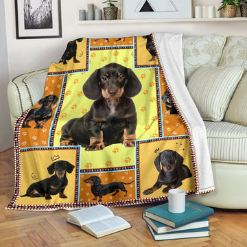 Dachshund Yellow Fleece Blanket Frame-Gear Wanta