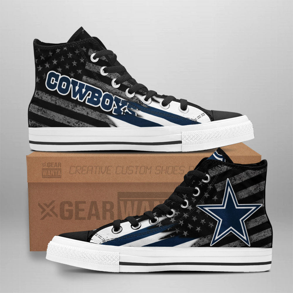 Dallas Cowboys High Top Shoes Custom American Flag Sneakers-Gear Wanta