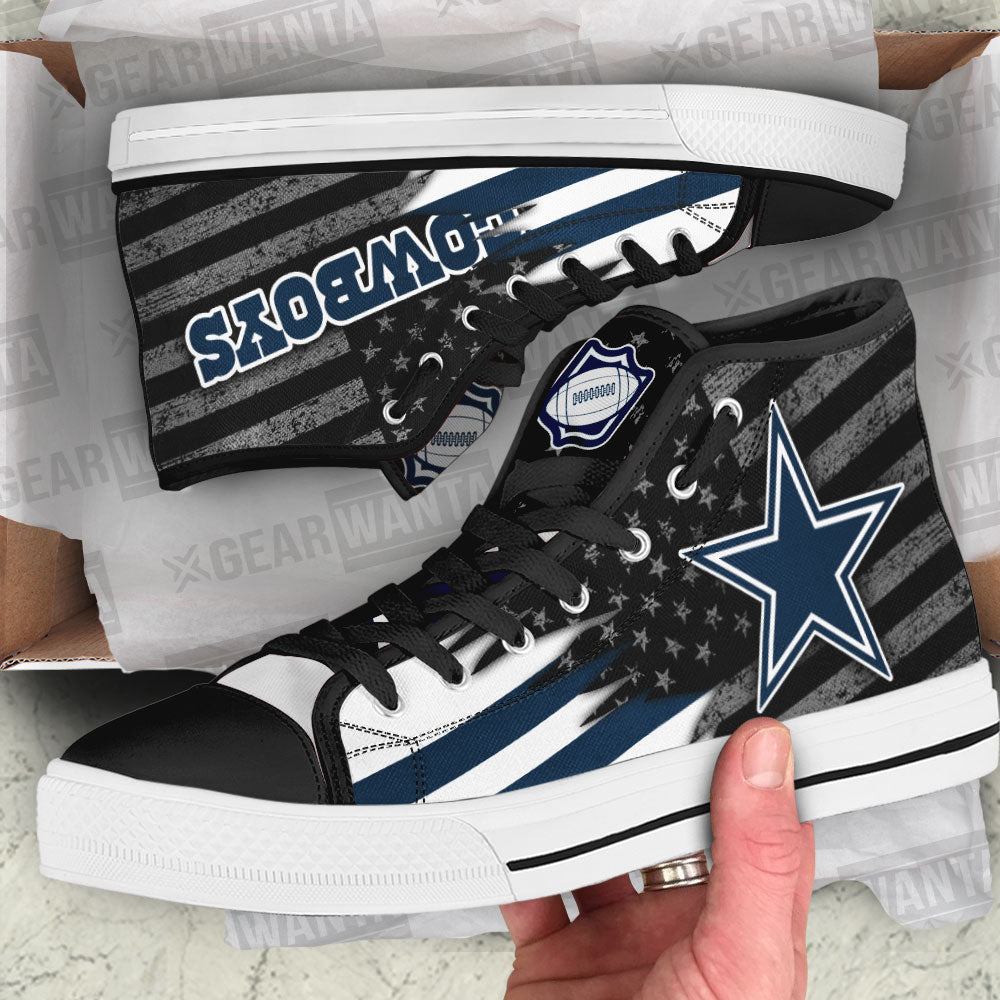 Dallas Cowboys High Top Shoes Custom American Flag Sneakers-Gear Wanta