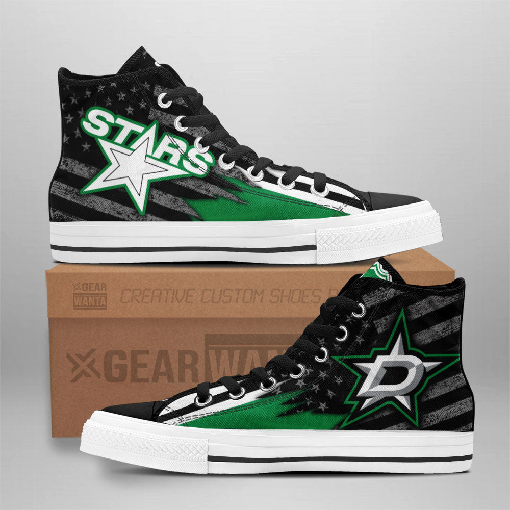 Dallas Stars High Top Shoes Custom American Flag Sneakers-Gear Wanta